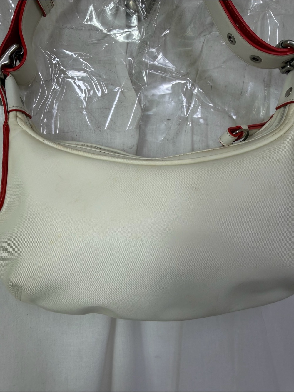 COACH Y2K Bicolor White Nylon Leather J3K-6671 Hobo Shoulder Pochette Bag - Picture 6 of 12